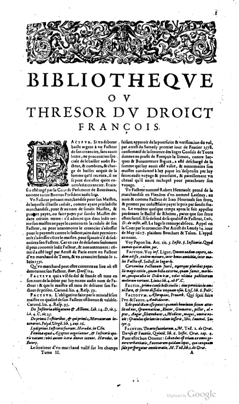 1629 - Veuve Nicolas Buon - Trésor du droit français (29620 T. 2) - BM Lyon