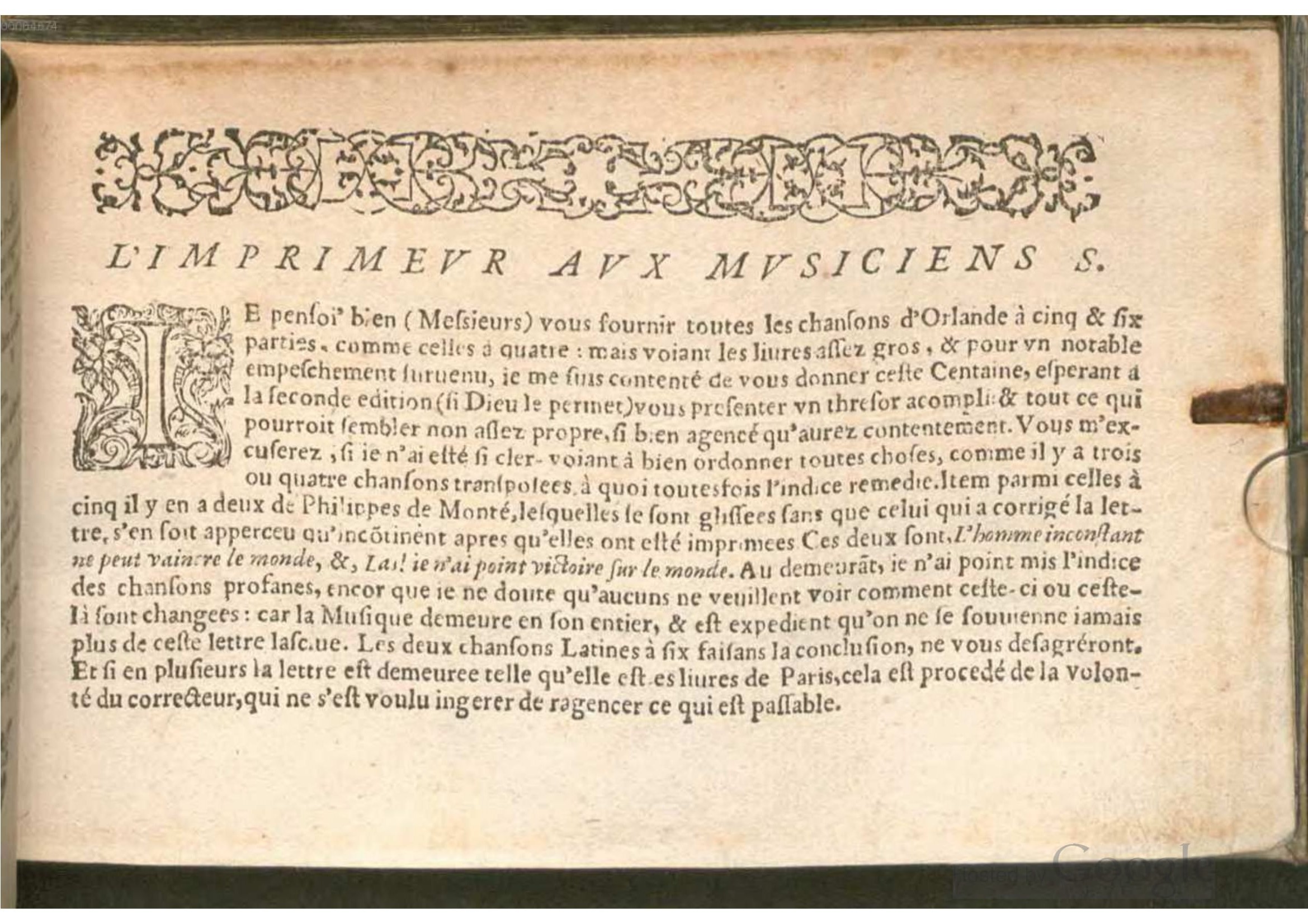 1576 - [Pierre de Saint-André] - Trésor de musique d’Orlande de Lassus Bassus - BSB Munich