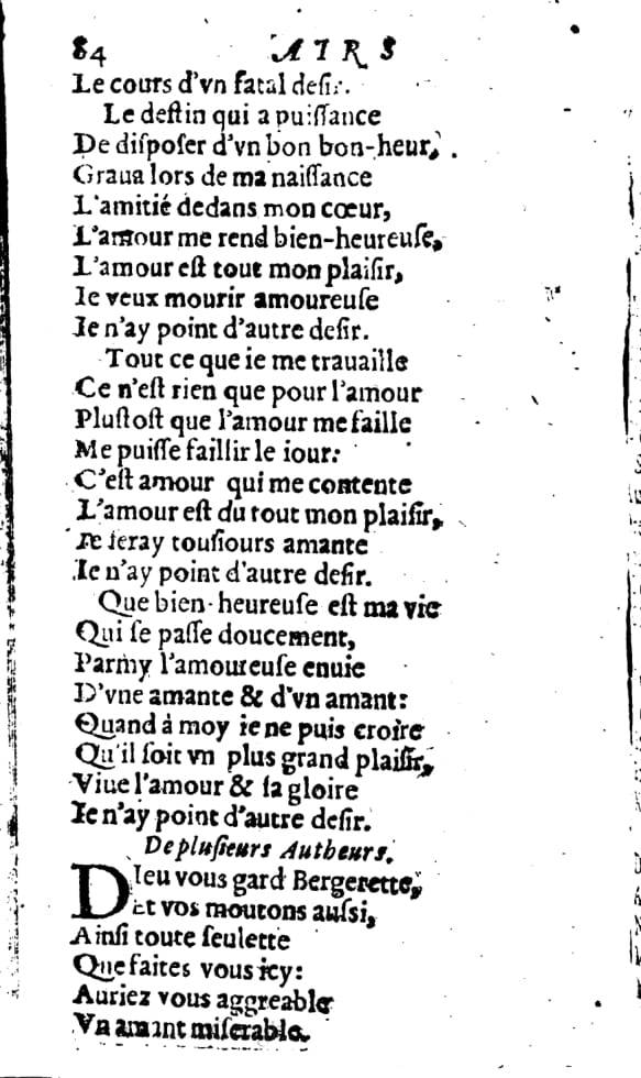 1606 - Théodore Reinsart - Trésor des chansons amoureuses recueillies des plus excellents airs de cour - Livre I - NK ČR Prague
