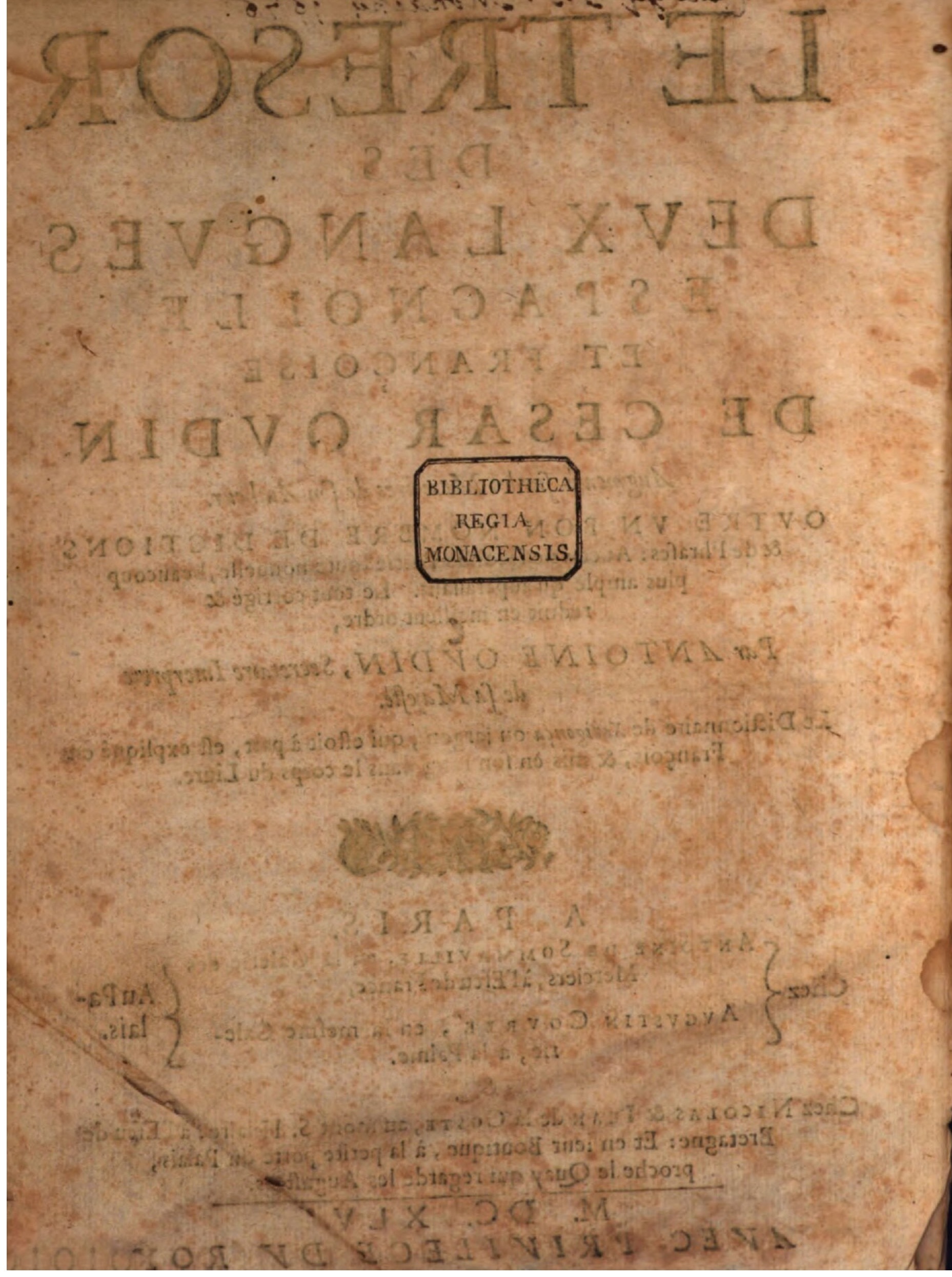 1645 - A. de Sommaville et A. Courbé - Trésor des deux langues espagnole et française - BSB Munich 1645 - A. de Sommaville et A. Courbé - Trésor des deux langues espagnole et française - BSB Munich