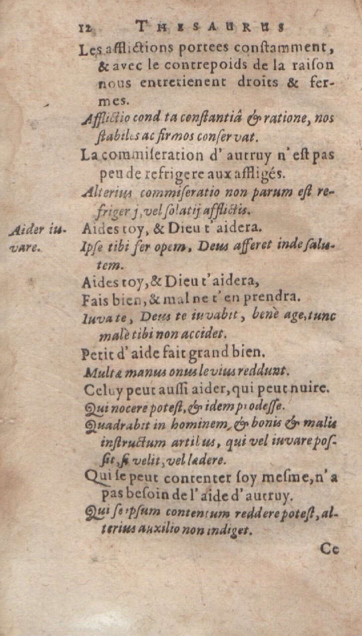 1612 - Dominicus Custos - Trésor des proverbes français  - Bibliopol-Olomuc