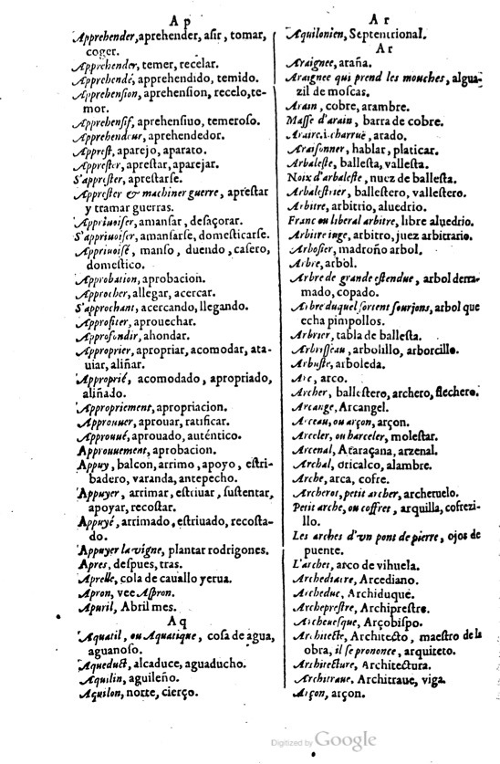1621 - Adrian Tiffaine - Trésor des deux langues espagnole et française - BM Lyon