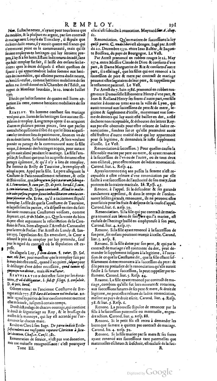 1629 - Veuve Nicolas Buon - Trésor du droit français (21754 T. 3) - BM Lyon