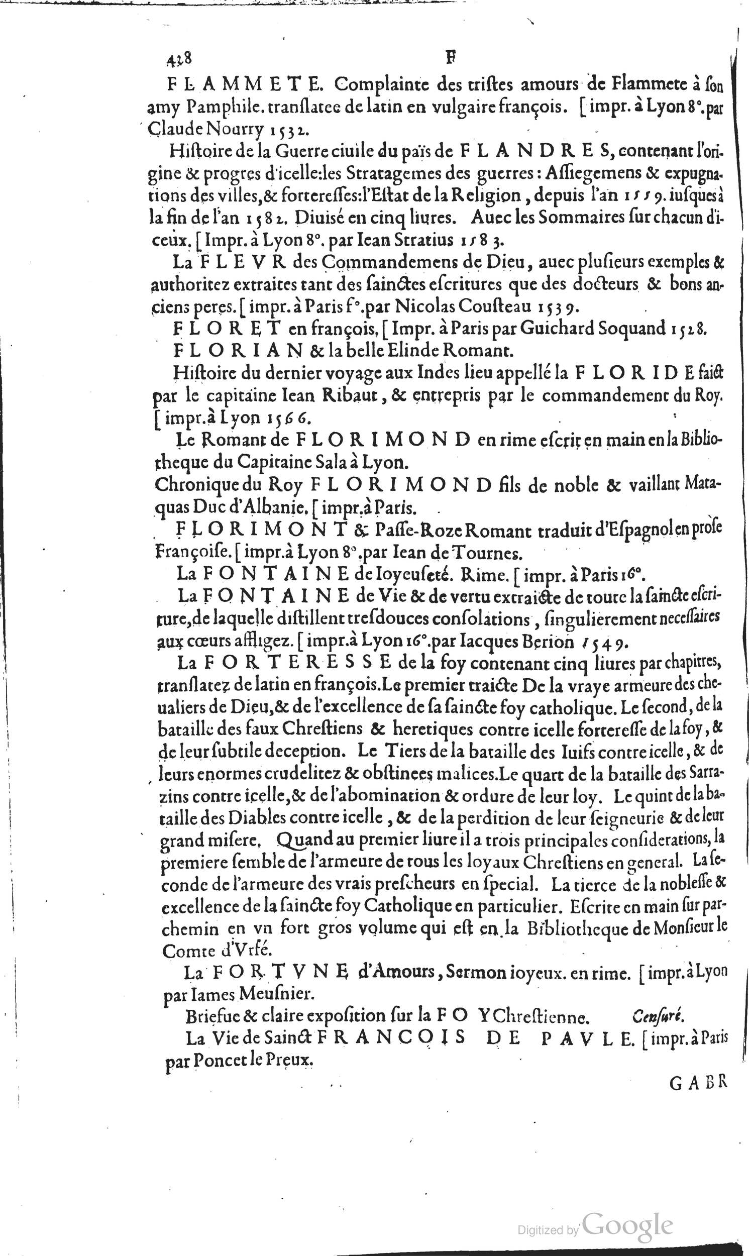 1585 - Barthélemy Honorat - Bibliothèques françaises - BSB Munich