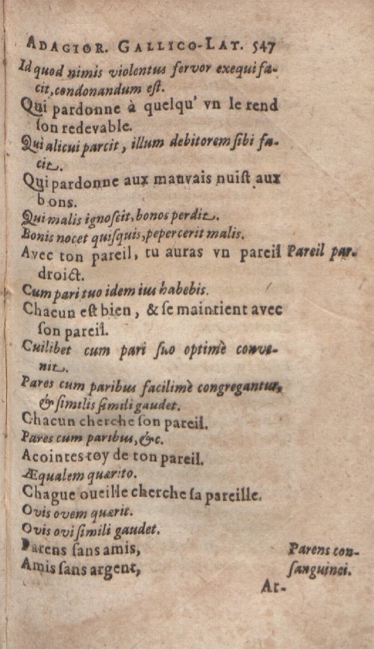 1612 - Dominicus Custos - Trésor des proverbes français  - Bibliopol-Olomuc