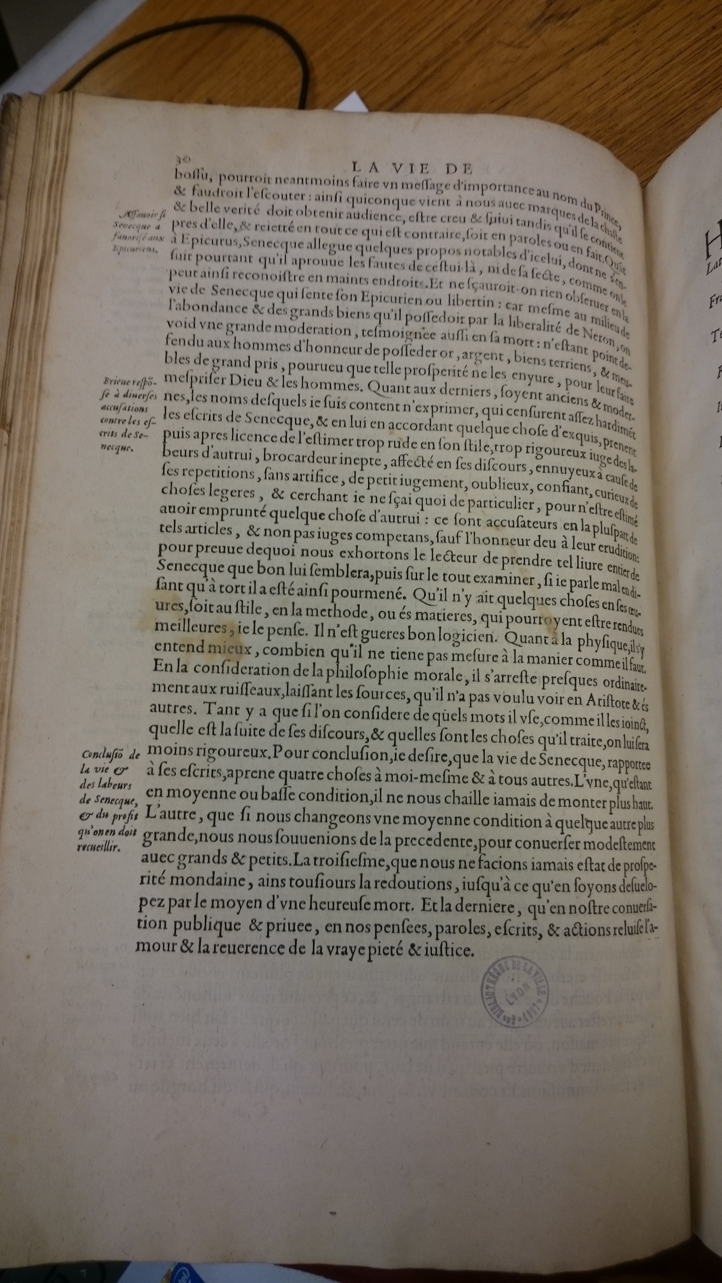 1598 - Jean Houzé - Œuvres morales et mêlées de Sénèque, Trésor de philosophie morale - BM Lyon