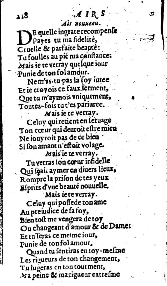 1606 - Théodore Reinsart - Trésor des chansons amoureuses recueillies des plus excellents airs de cour - Livre I - NK ČR Prague