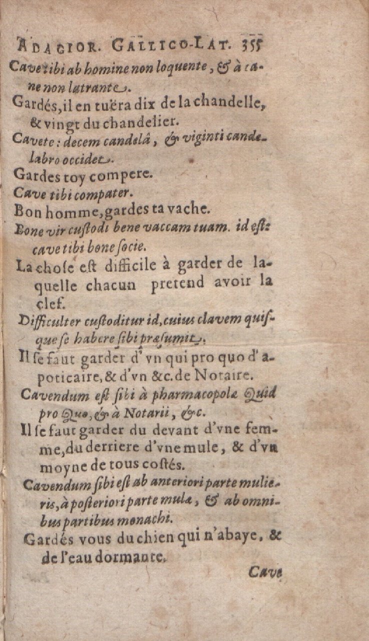 1612 - Dominicus Custos - Trésor des proverbes français  - Bibliopol-Olomuc