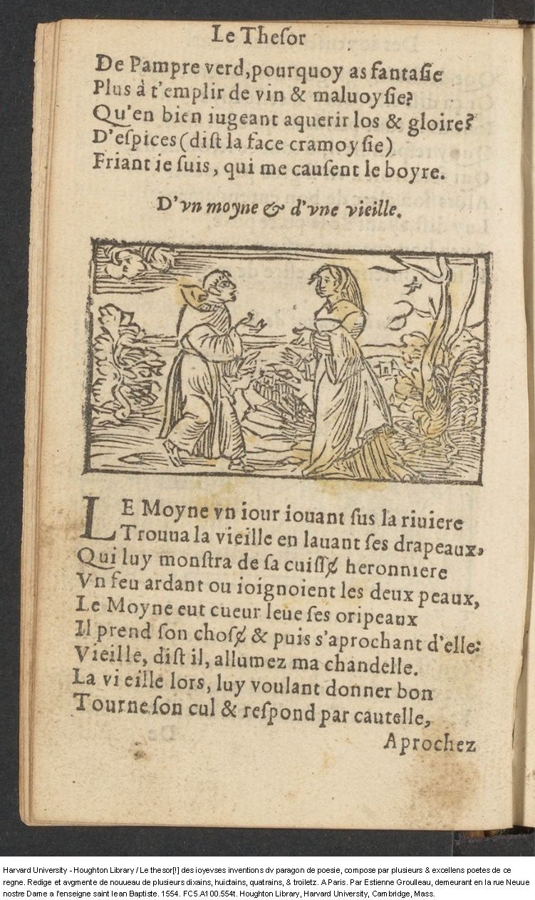 1554 - Étienne Groulleau - Trésor des joyeuses inventions du parangon de poésies - Harvard University