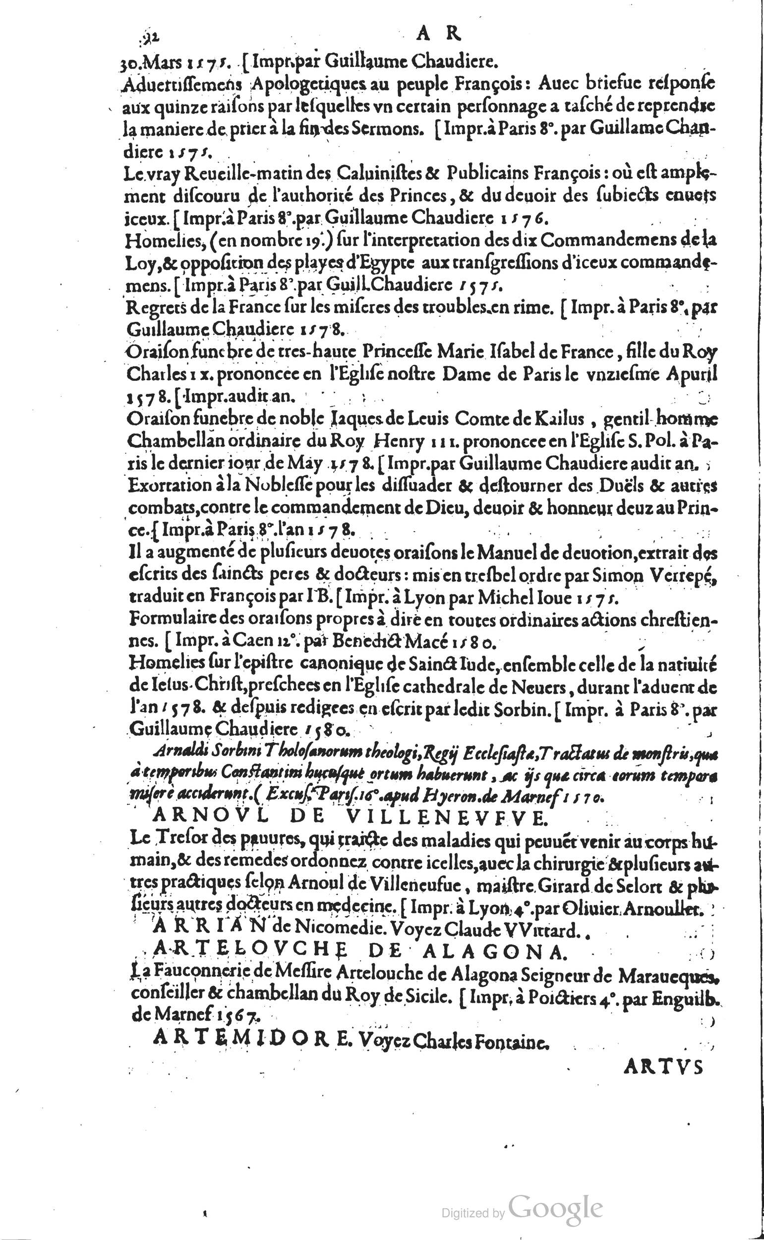 1585 - Barthélemy Honorat - Bibliothèques françaises - BSB Munich