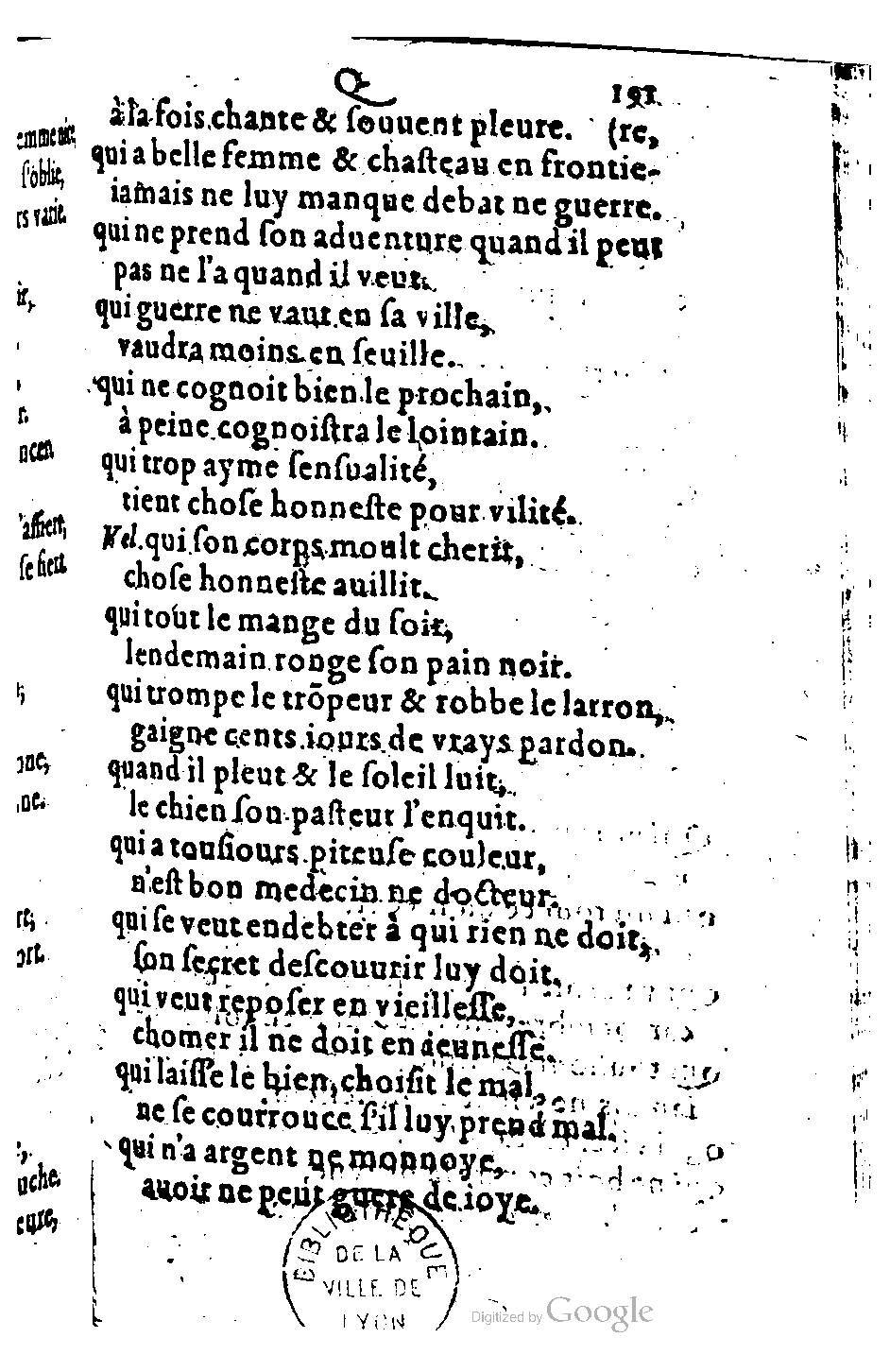 1582 - Nicolas Bonfons - Trésor des sentences dorées - BM Lyon 1582 - Nicolas Bonfons - Trésor des sentences dorées - BM Lyon