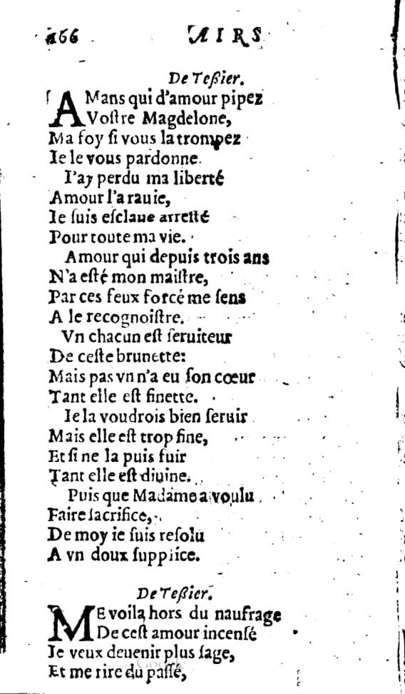 1606 - Théodore Reinsart - Trésor des chansons amoureuses recueillies des plus excellents airs de cour - Livre I - NK ČR Prague