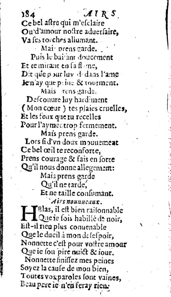 1606 - Théodore Reinsart - Trésor des chansons amoureuses recueillies des plus excellents airs de cour - Livre I - NK ČR Prague