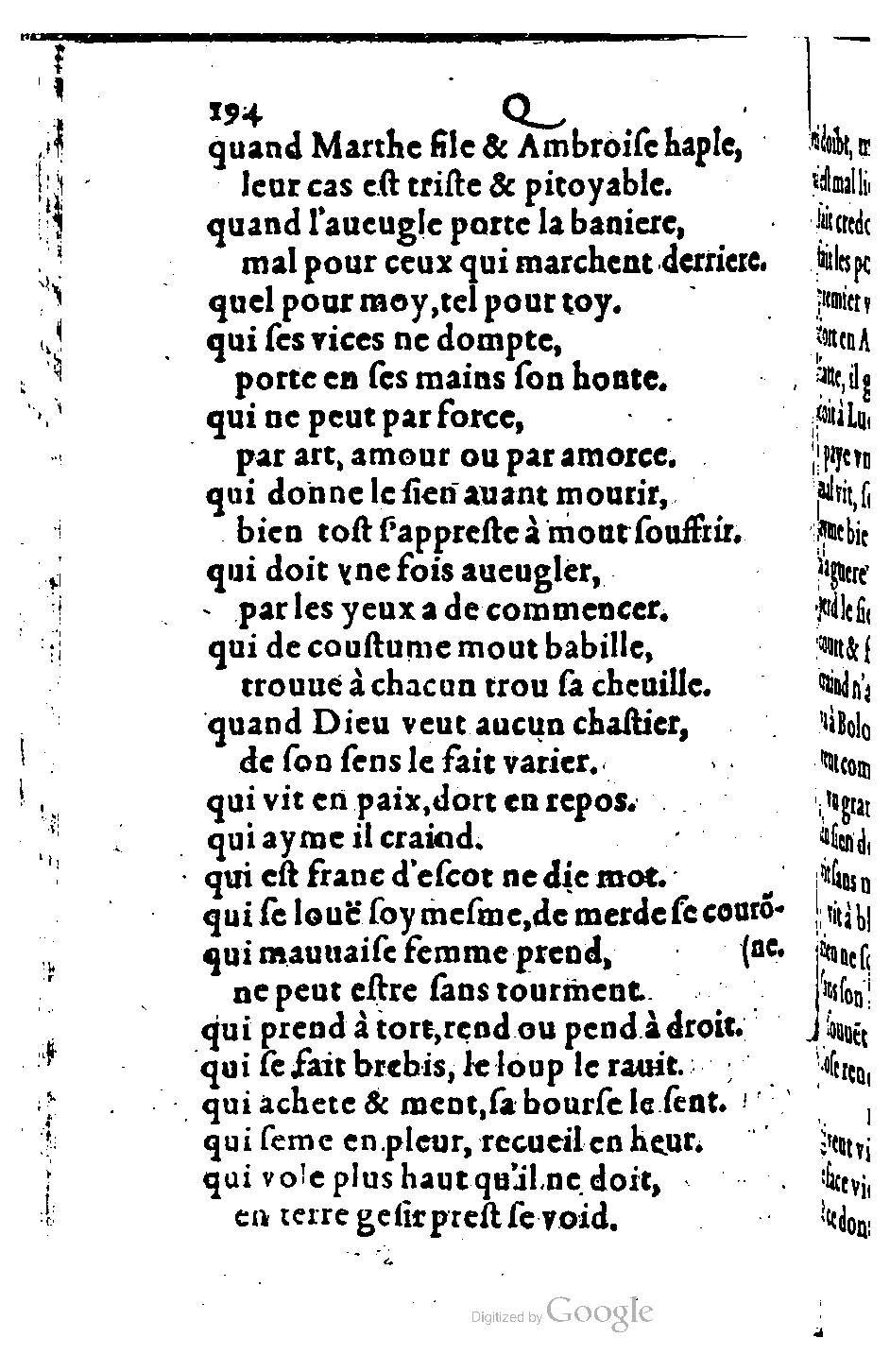 1582 - Nicolas Bonfons - Trésor des sentences dorées - BM Lyon