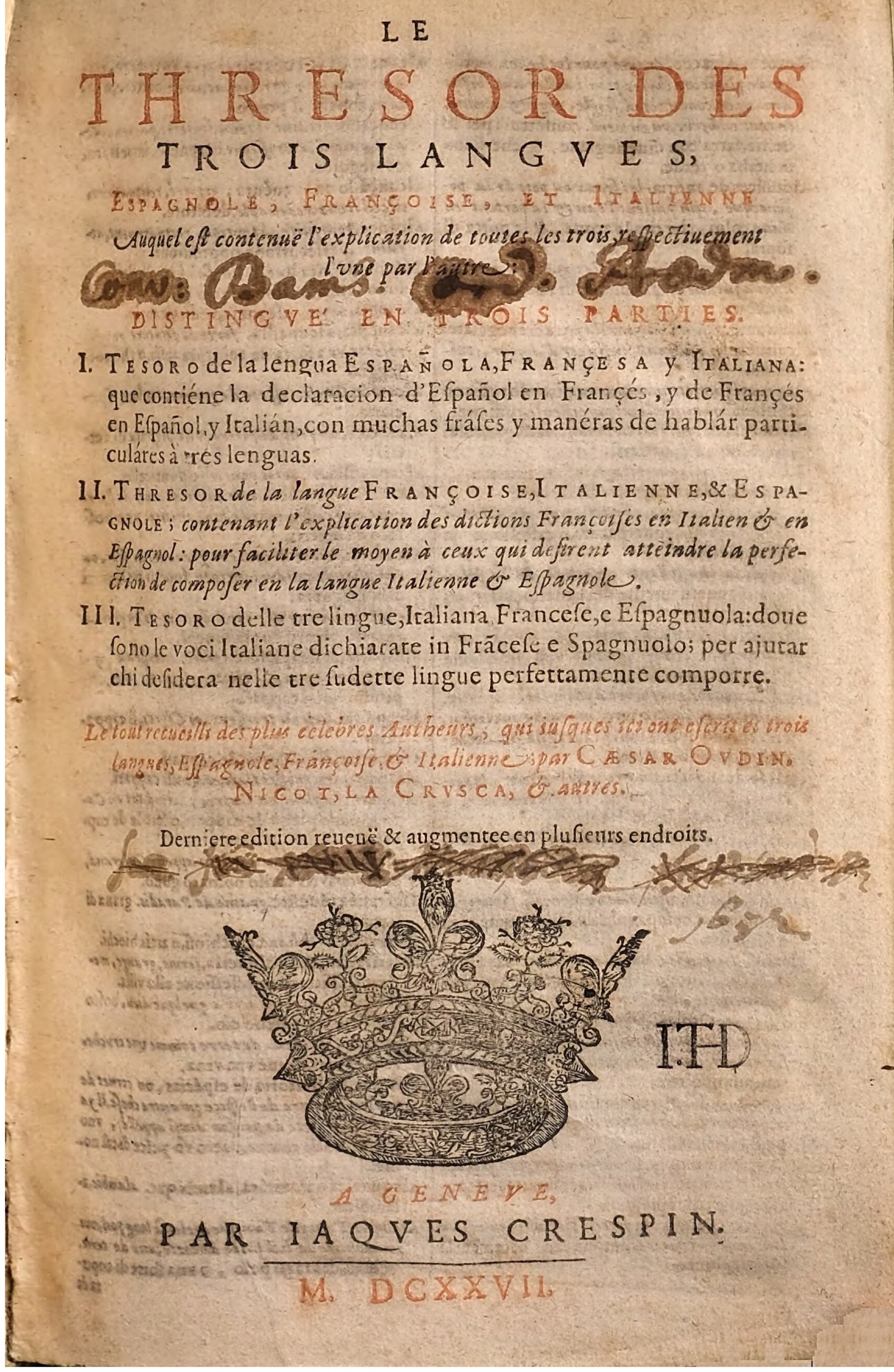 1627 - Jacques Crespin - Trésor des trois langues - Regensburg