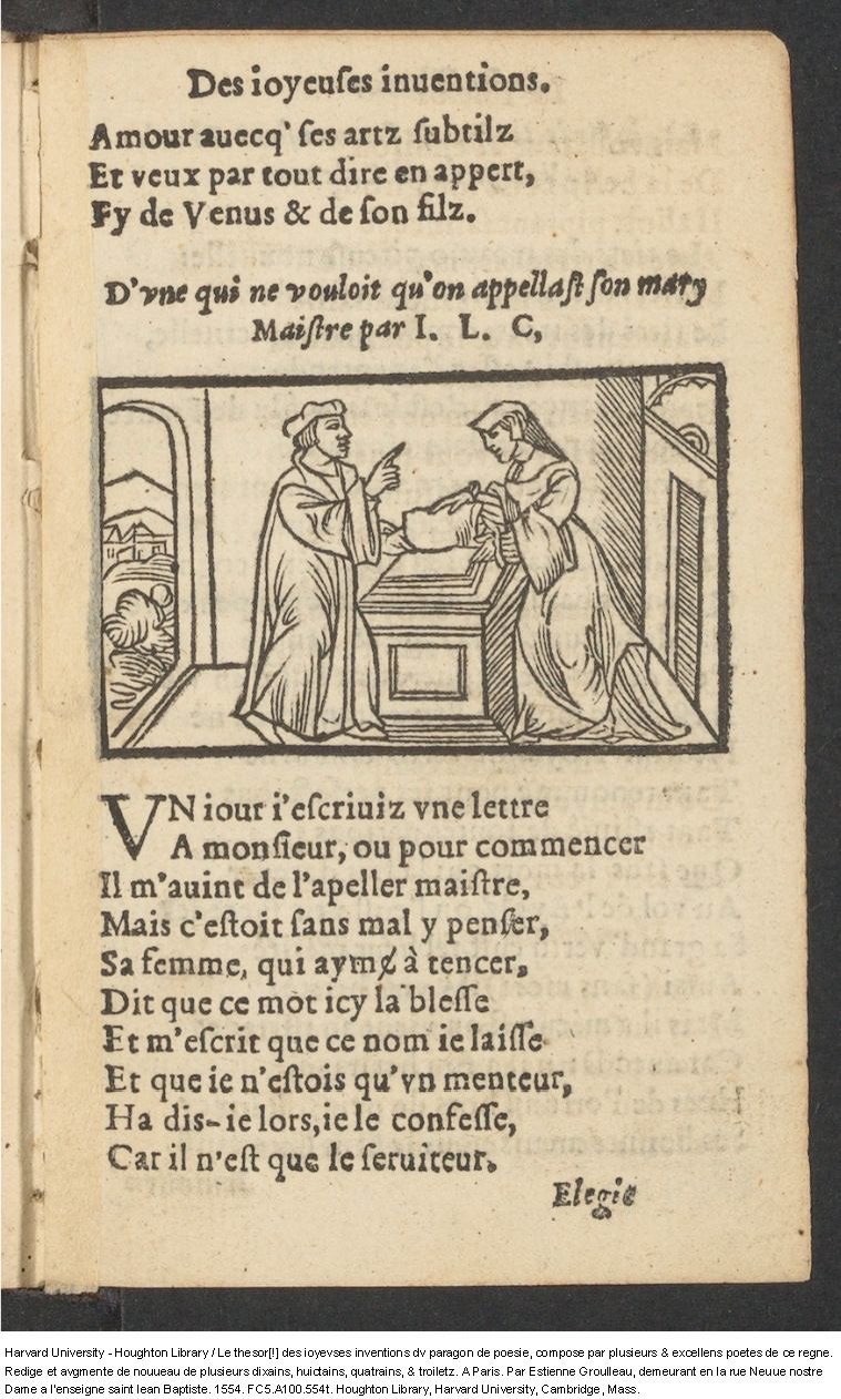 1554 - Étienne Groulleau - Trésor des joyeuses inventions du parangon de poésies - Harvard University