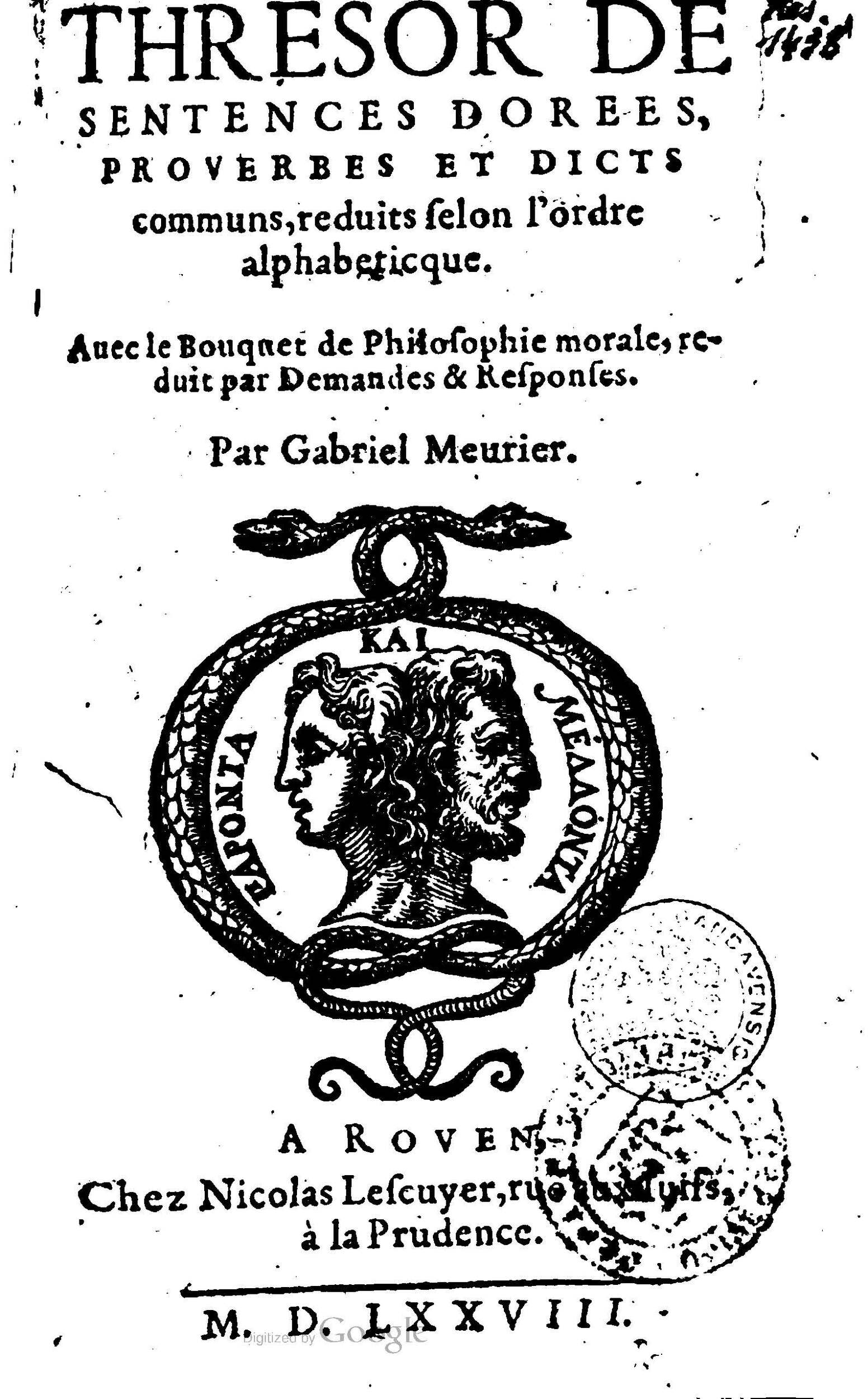 1578 - Nicolas Lescuyer - Trésor des sentences dorées - UGent