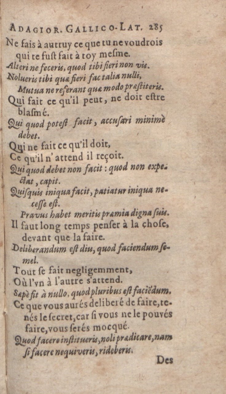 1612 - Dominicus Custos - Trésor des proverbes français  - Bibliopol-Olomuc