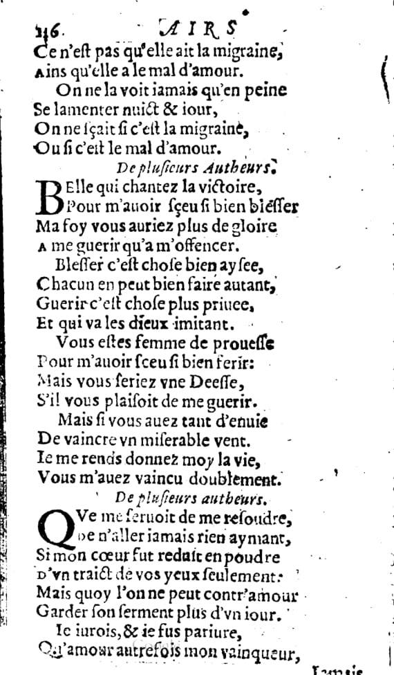 1606 - Théodore Reinsart - Trésor des chansons amoureuses recueillies des plus excellents airs de cour - Livre I - NK ČR Prague