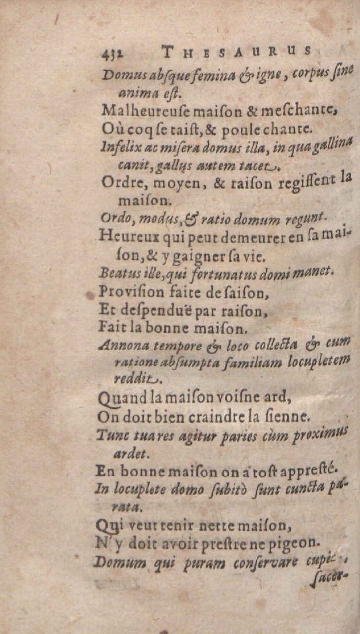1612 - Dominicus Custos - Trésor des proverbes français  - Bibliopol-Olomuc
