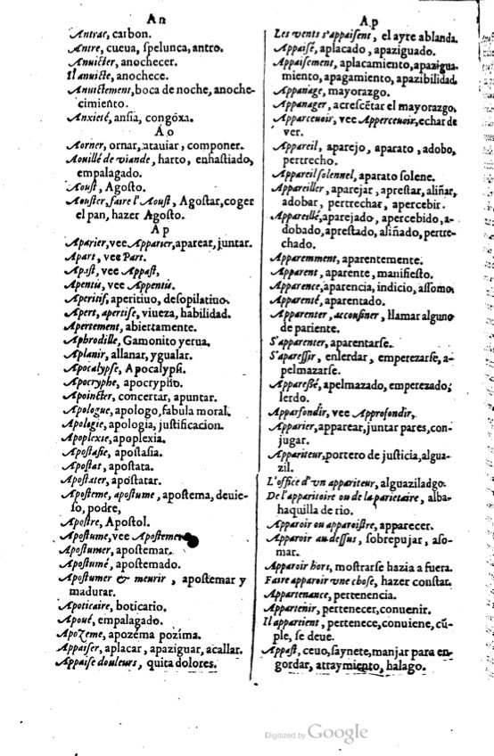 1621 - Adrian Tiffaine - Trésor des deux langues espagnole et française - BM Lyon
