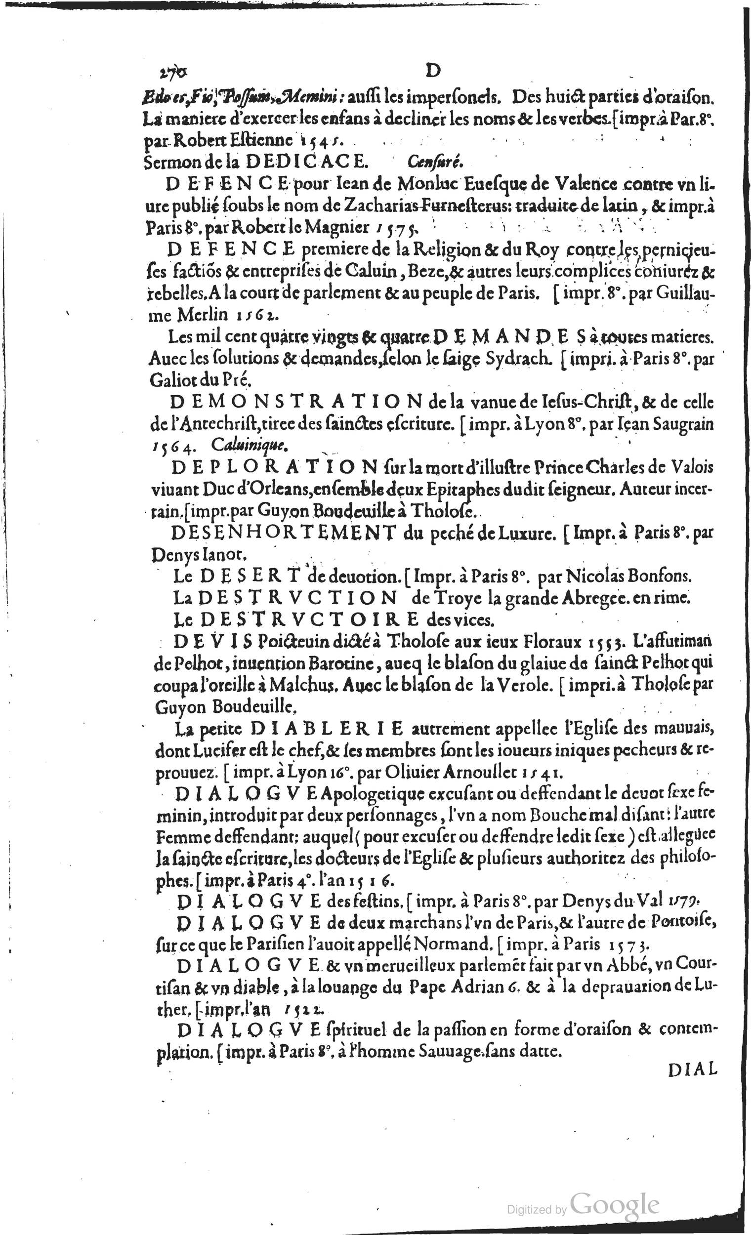 1585 - Barthélemy Honorat - Bibliothèques françaises - BSB Munich