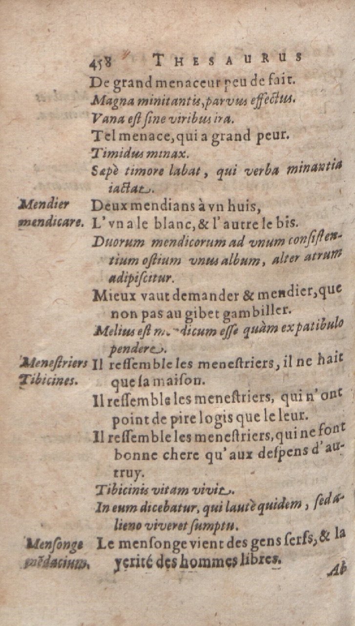 1612 - Dominicus Custos - Trésor des proverbes français  - Bibliopol-Olomuc