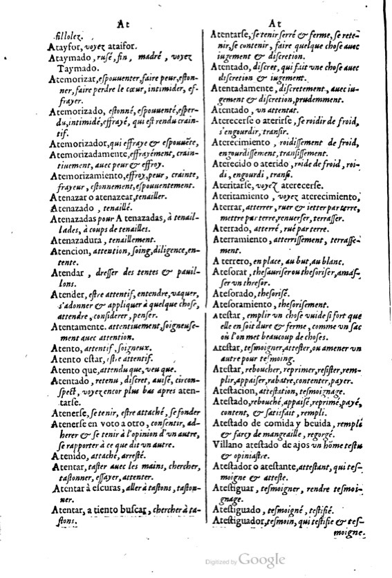 1621 - Adrian Tiffaine - Trésor des deux langues espagnole et française - BM Lyon