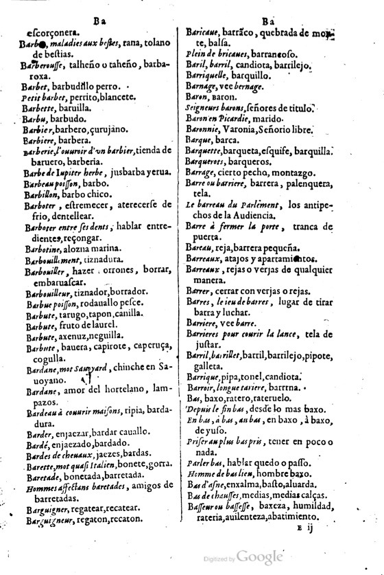1621 - Adrian Tiffaine - Trésor des deux langues espagnole et française - BM Lyon