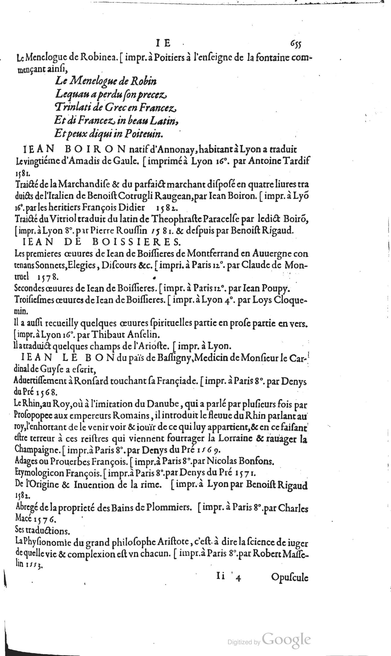 1585 - Barthélemy Honorat - Bibliothèques françaises - BSB Munich