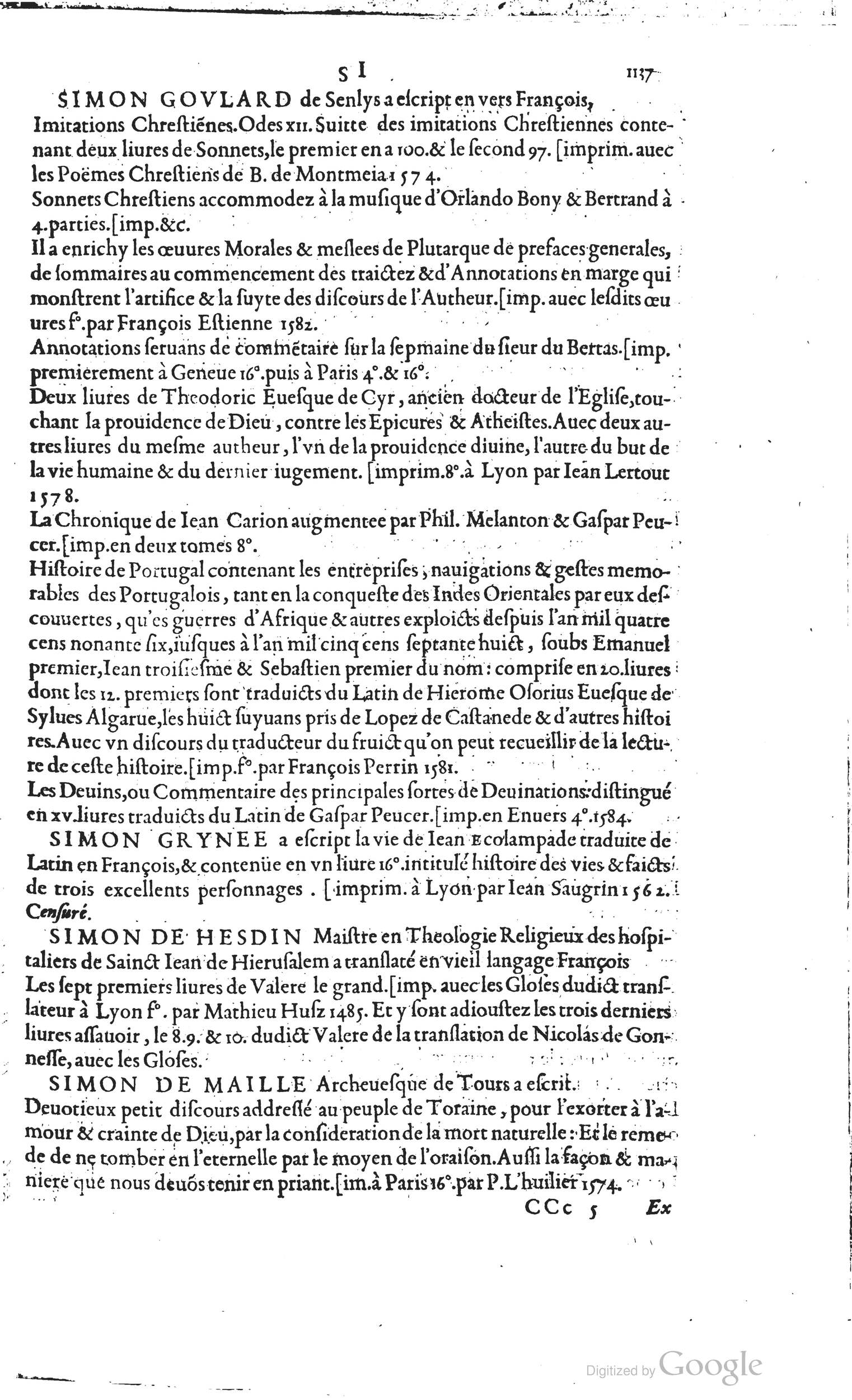 1585 - Barthélemy Honorat - Bibliothèques françaises - BSB Munich