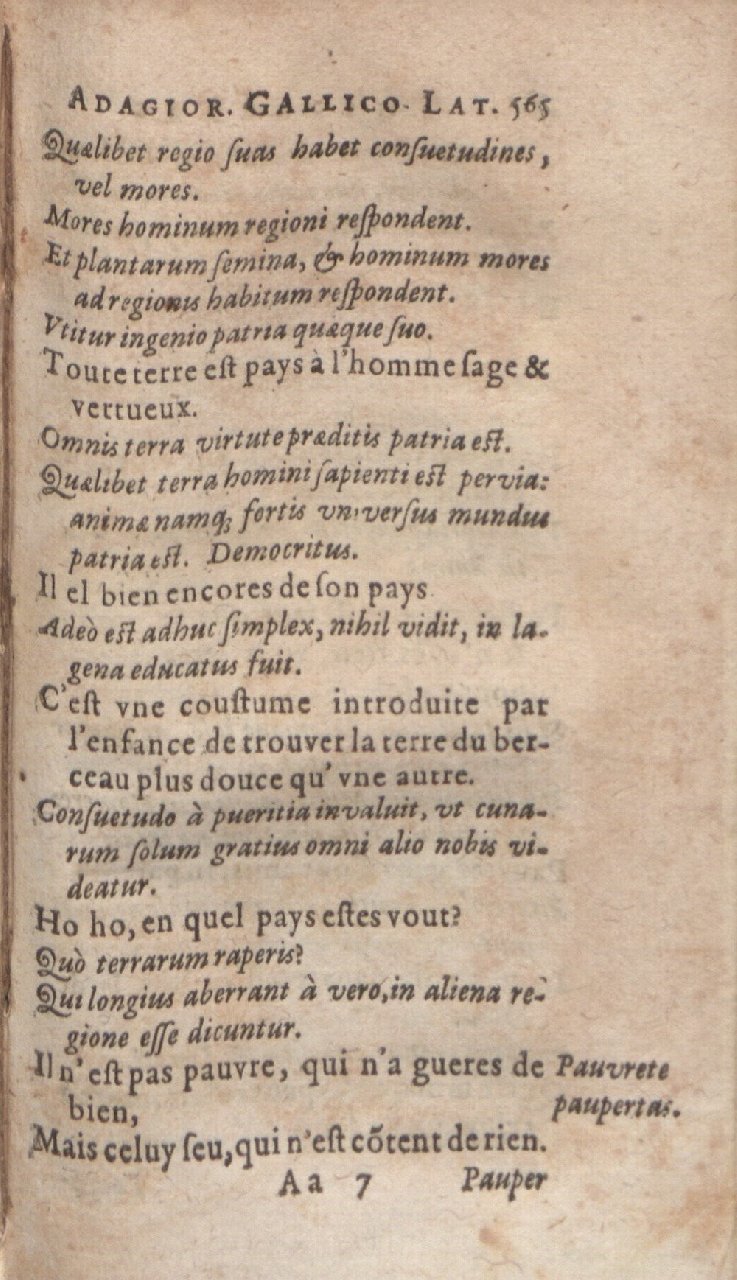 1612 - Dominicus Custos - Trésor des proverbes français  - Bibliopol-Olomuc