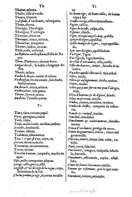1621 - Adrian Tiffaine - Trésor des deux langues espagnole et française - BM Lyon