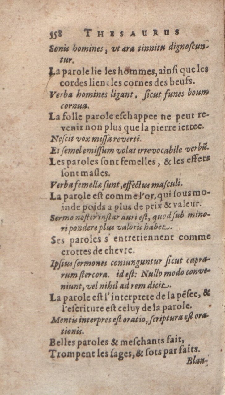1612 - Dominicus Custos - Trésor des proverbes français  - Bibliopol-Olomuc