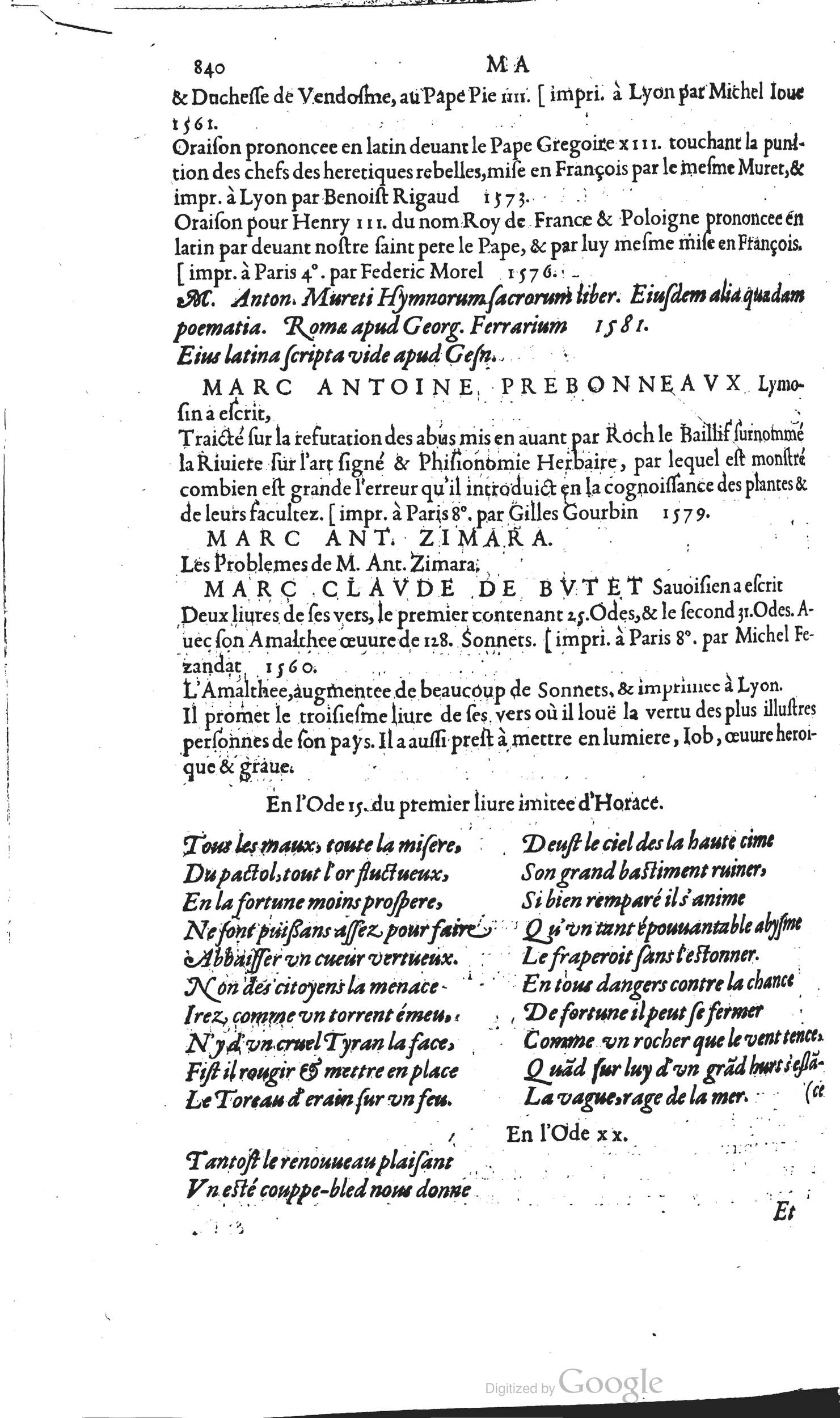 1585 - Barthélemy Honorat - Bibliothèques françaises - BSB Munich