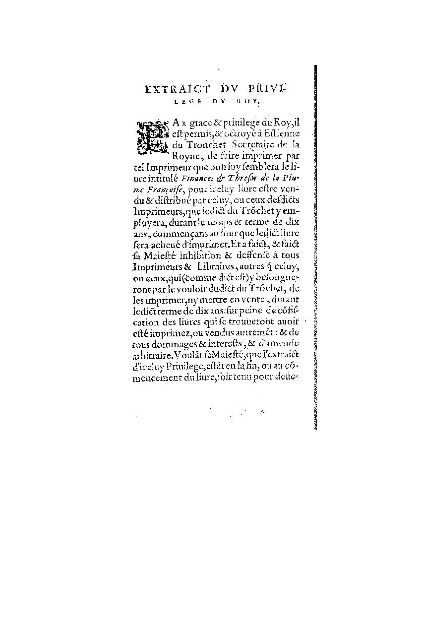 1572 - Nicolas Du Chemin - Finances et Trésor de la plume française - BM Lyon
