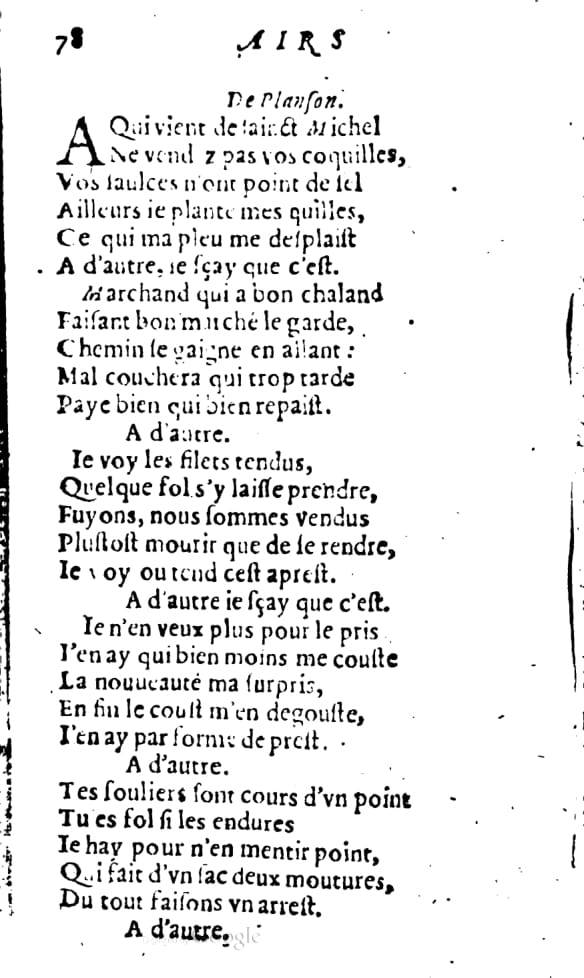 1606 - Théodore Reinsart - Trésor des chansons amoureuses recueillies des plus excellents airs de cour - Livre I - NK ČR Prague