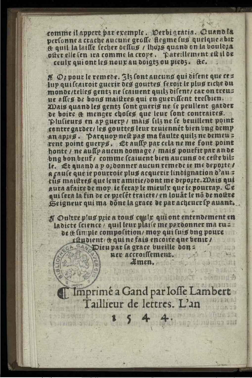1544 - Josse Lambert - Trésor du remède préservatif et guérison de la peste - UGent