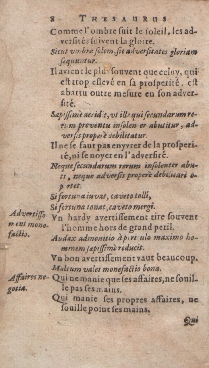 1612 - Dominicus Custos - Trésor des proverbes français  - Bibliopol-Olomuc