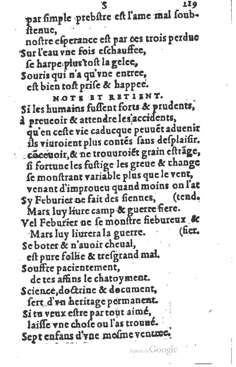 1581 - Nicolas Bonfons  - Trésor des sentences dorées - Princeton