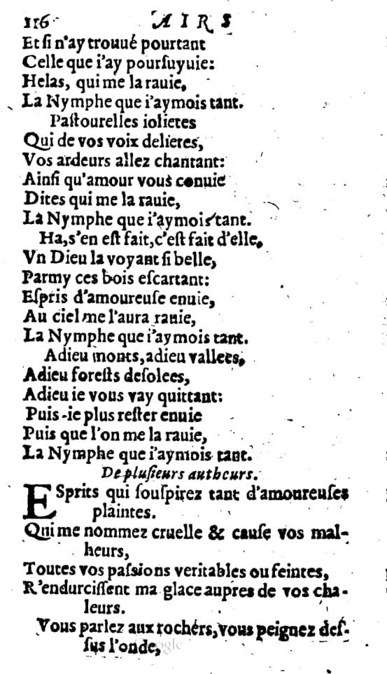 1606 - Théodore Reinsart - Trésor des chansons amoureuses recueillies des plus excellents airs de cour - Livre I - NK ČR Prague