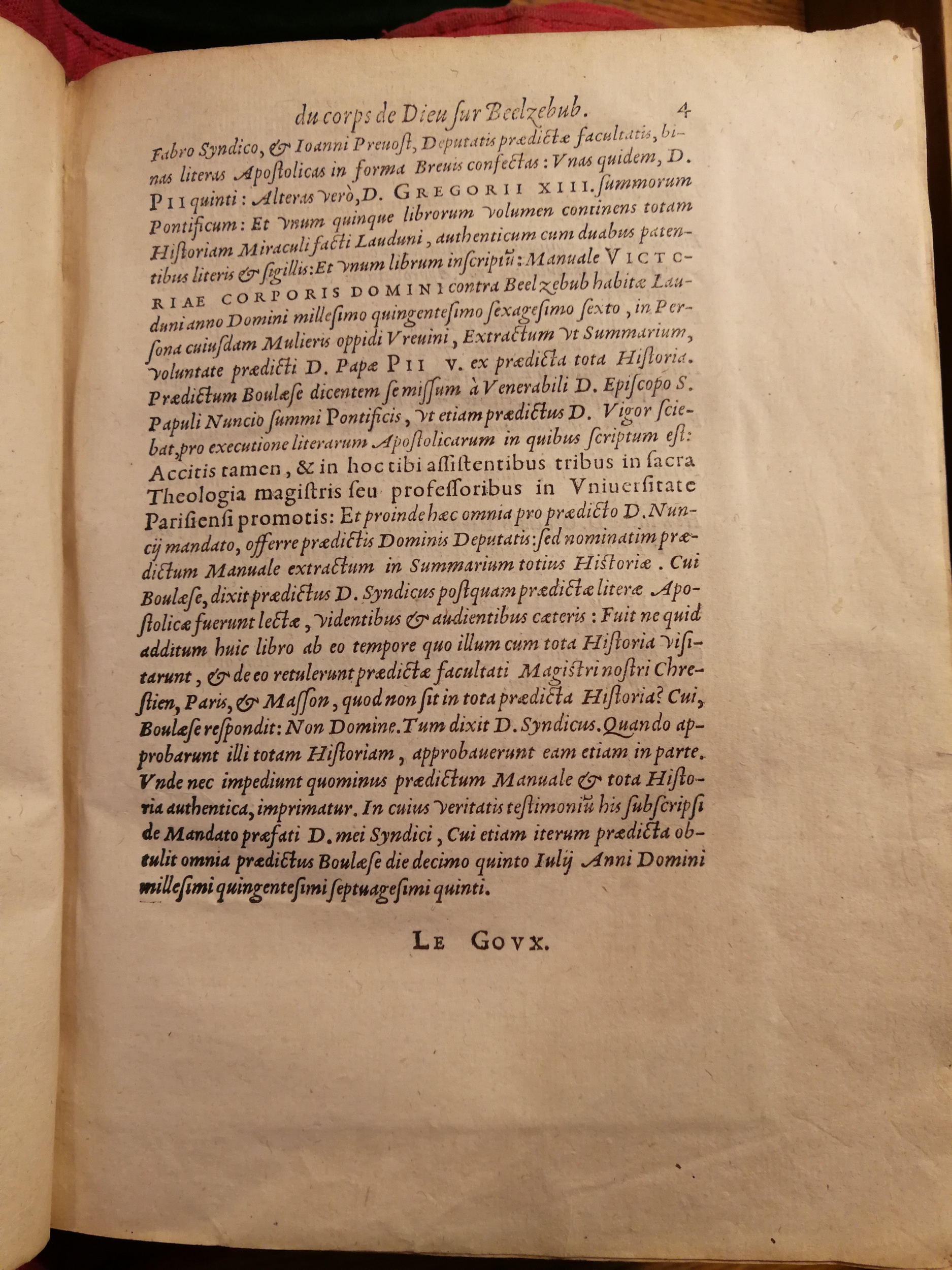 1578 - Nicolas Chesneau - Trésor et entière histoire de la triomphante victoire du corps de Dieu sur l’esprit malin - Bibliothèque Sainte-Geneviève