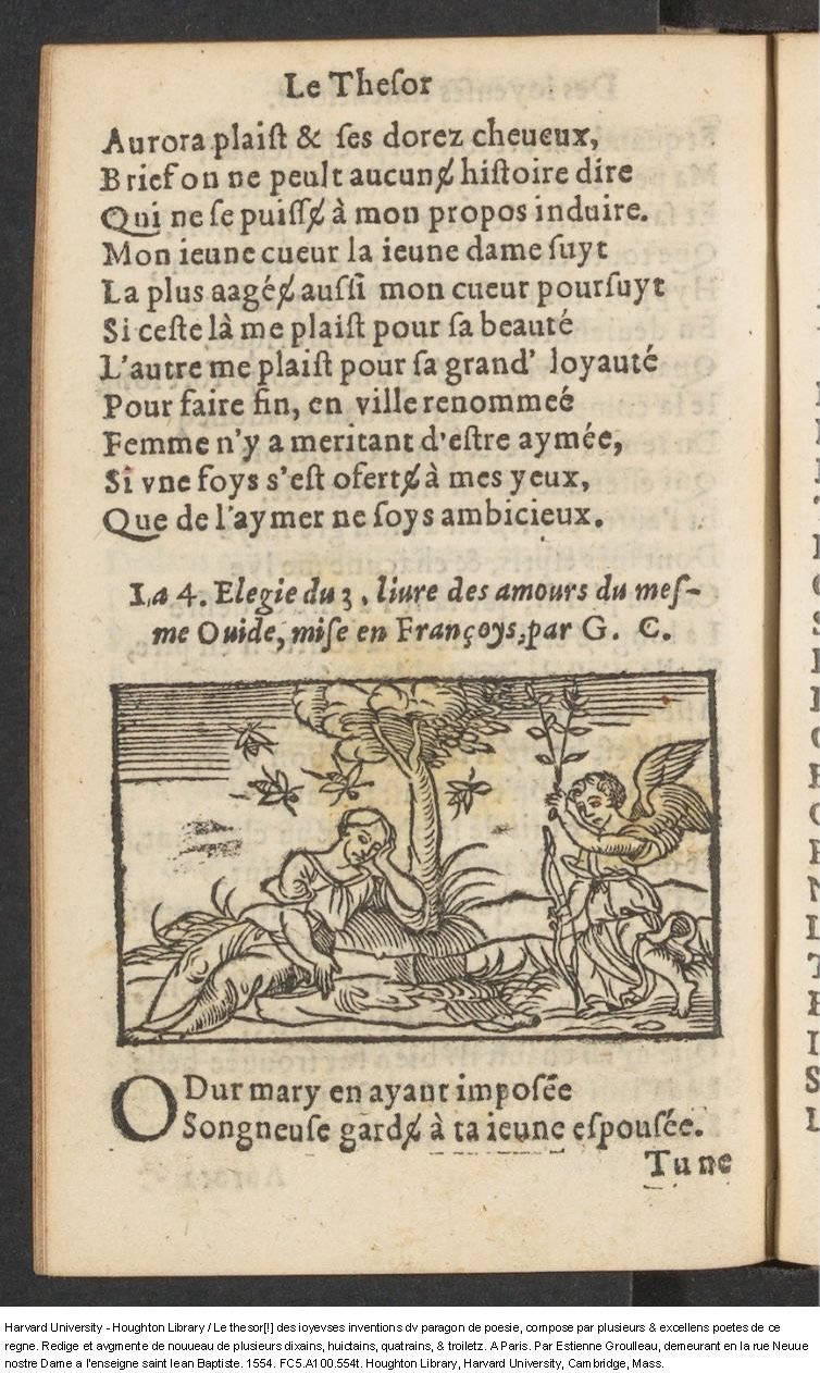 1554 - Étienne Groulleau - Trésor des joyeuses inventions du parangon de poésies - Harvard University