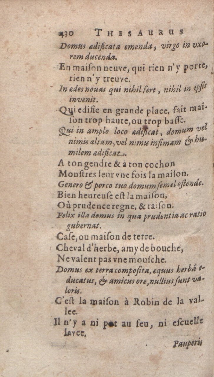 1612 - Dominicus Custos - Trésor des proverbes français  - Bibliopol-Olomuc