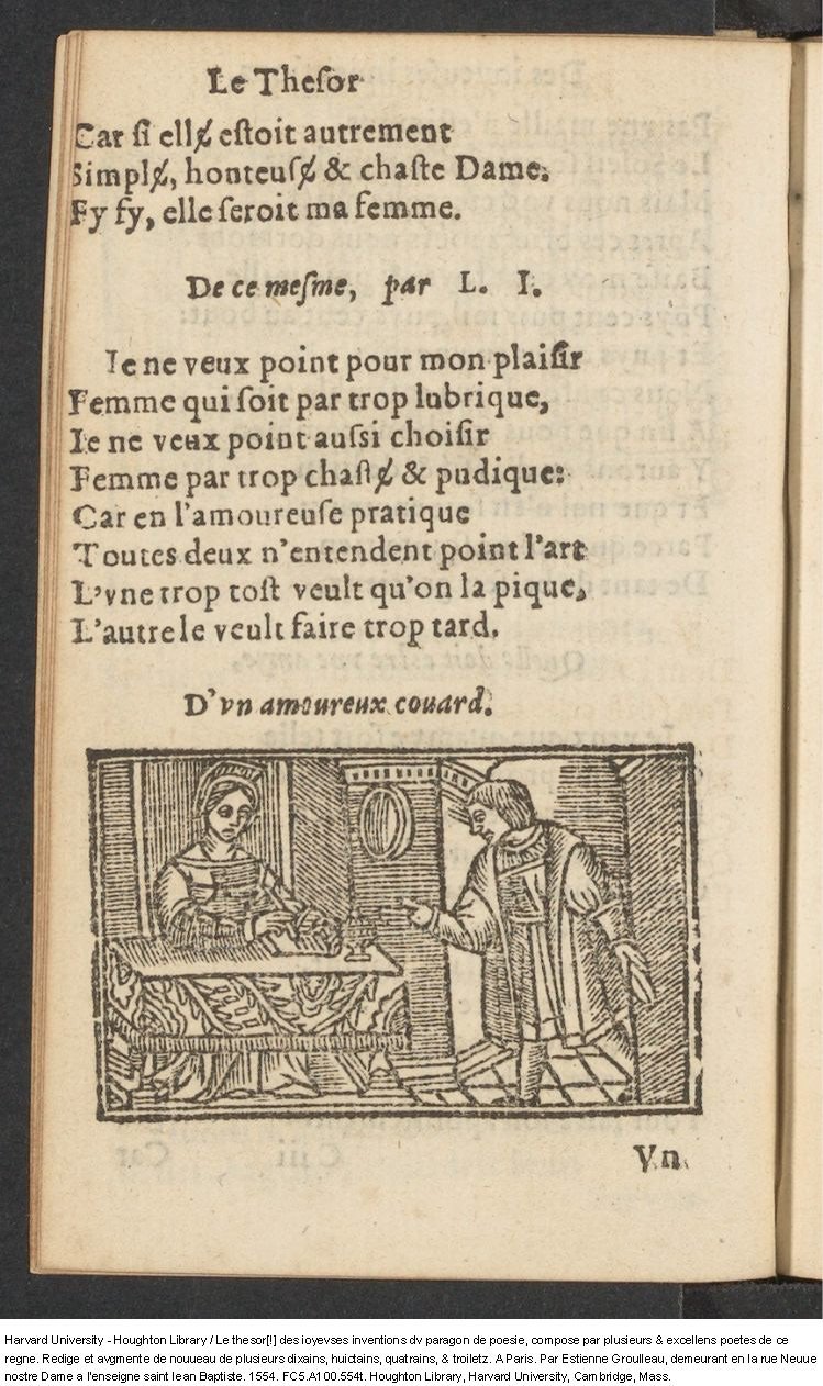 1554 - Étienne Groulleau - Trésor des joyeuses inventions du parangon de poésies - Harvard University