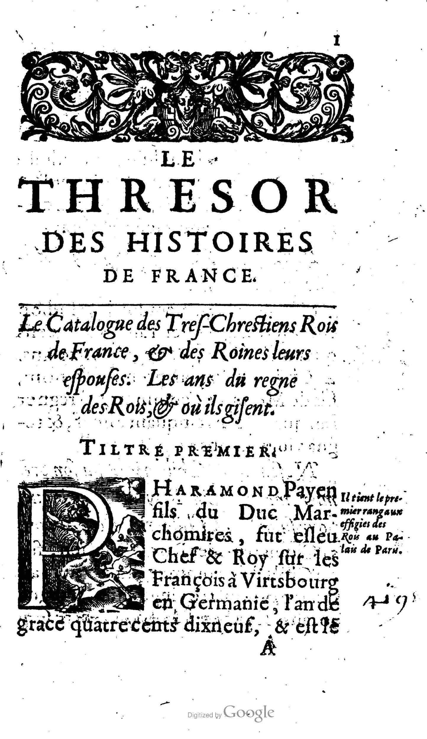 1604 - Galiot Corrozet - Trésor des histoires de France - BnF Arsenal