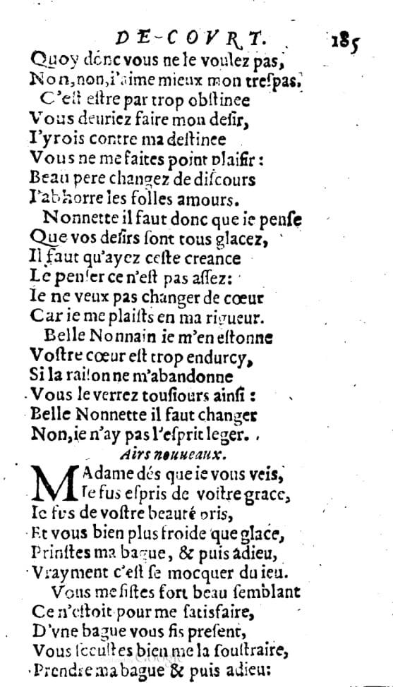 1606 - Théodore Reinsart - Trésor des chansons amoureuses recueillies des plus excellents airs de cour - Livre I - NK ČR Prague