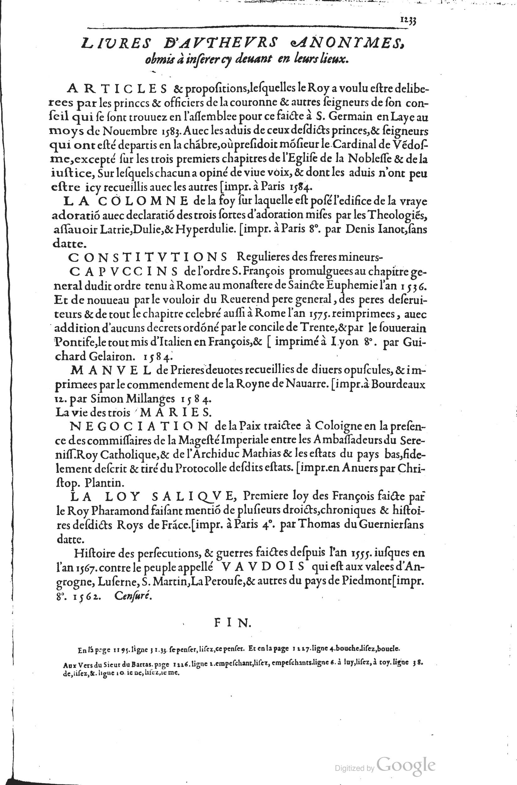 1585 - Barthélemy Honorat - Bibliothèques françaises - BSB Munich