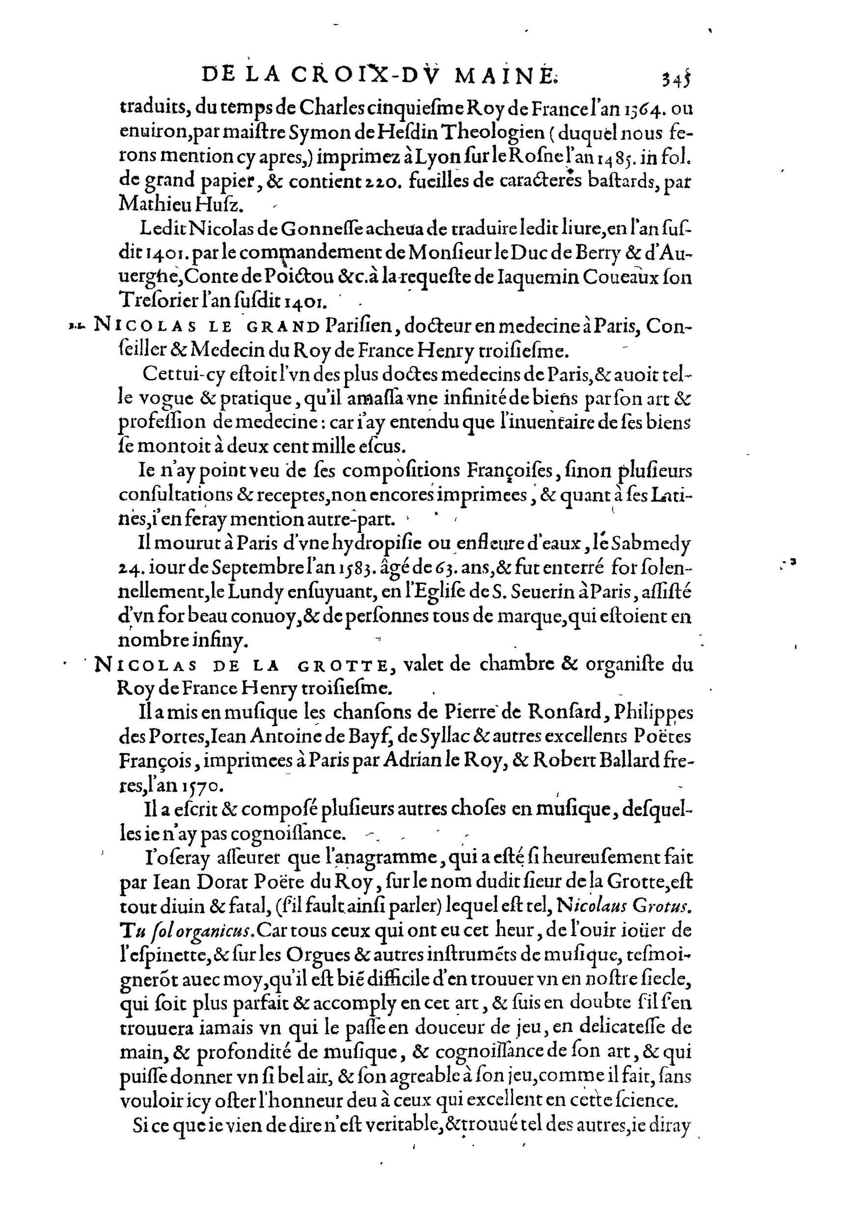 1584 - Abel L&#039;Angelier - Bibliothèques françaises - BnF