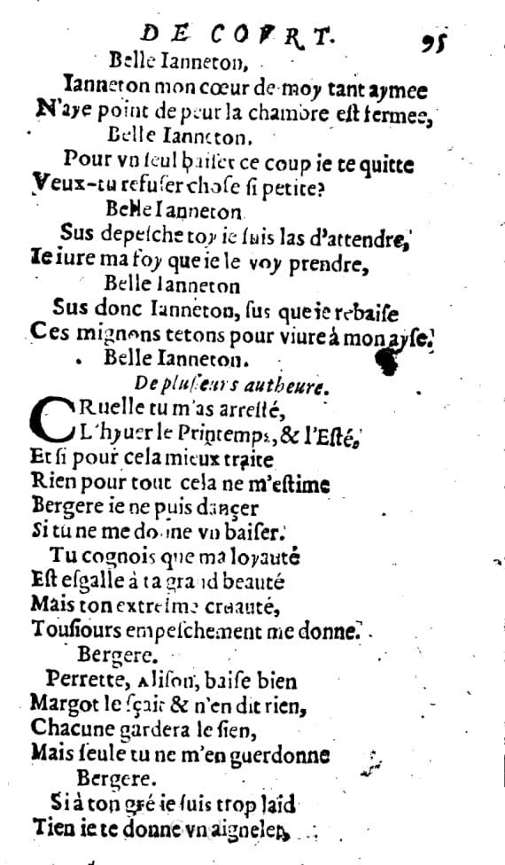 1606 - Théodore Reinsart - Trésor des chansons amoureuses recueillies des plus excellents airs de cour - Livre I - NK ČR Prague